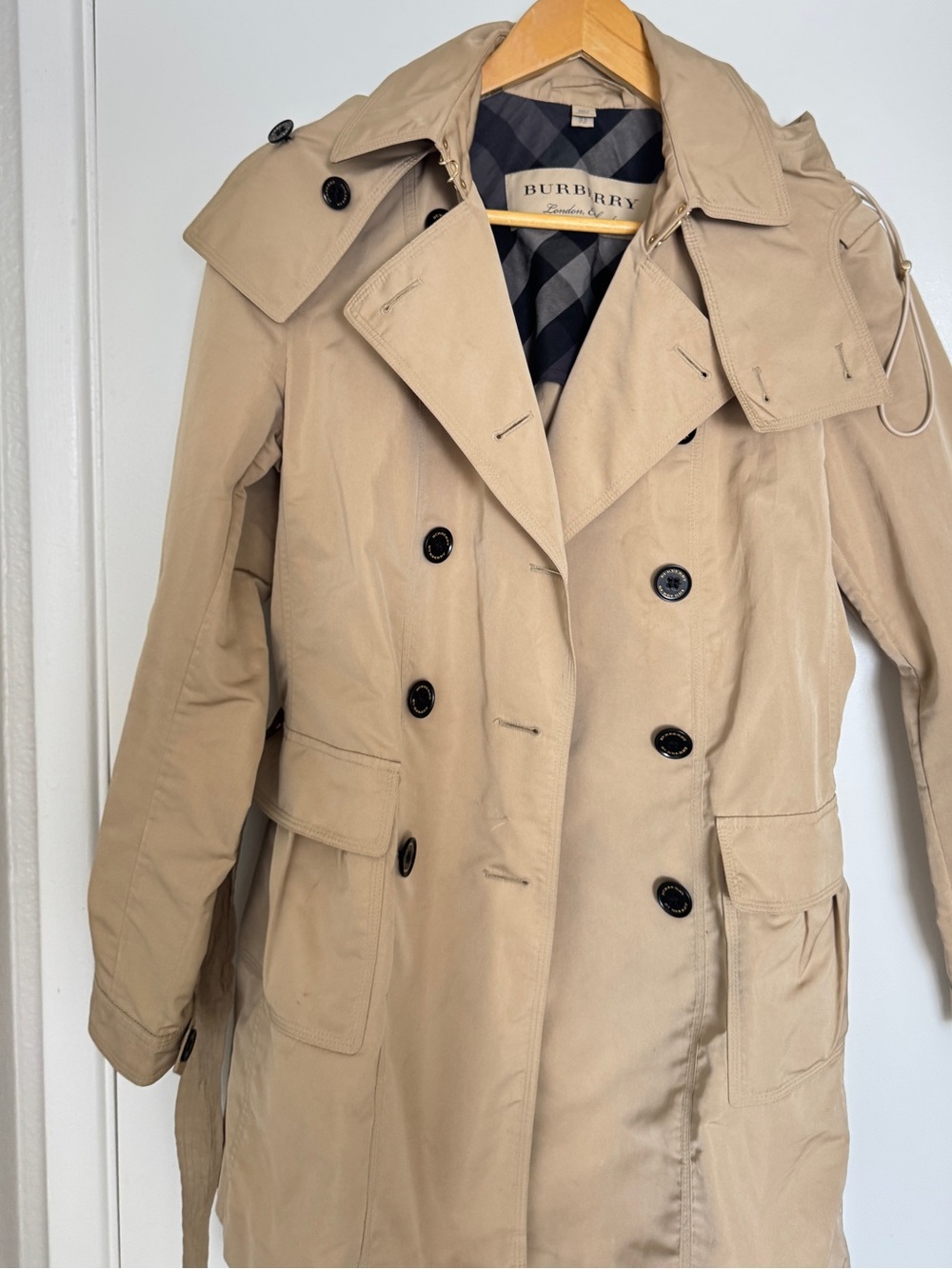 Burberry Tan Double-Breasted Trench Coat with Signature Lining